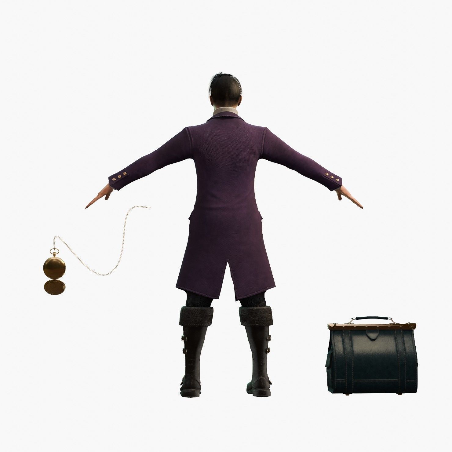 Watcher man in suit holding suitcase 3D model_25