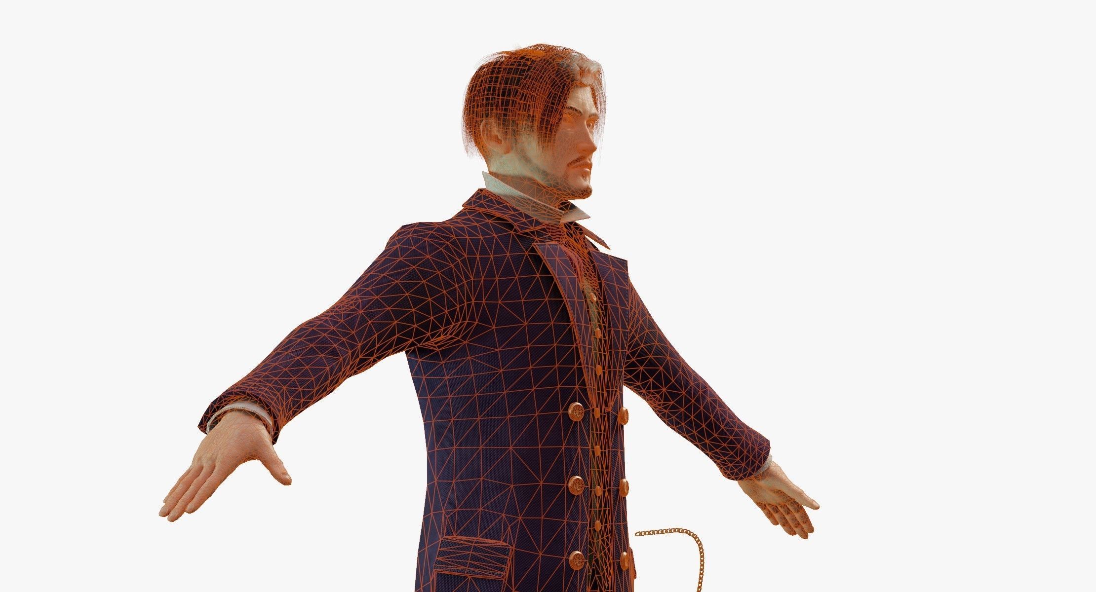 Watcher man in suit holding suitcase 3D model_22