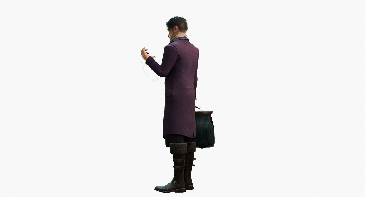 Watcher man in suit holding suitcase 3D model_23