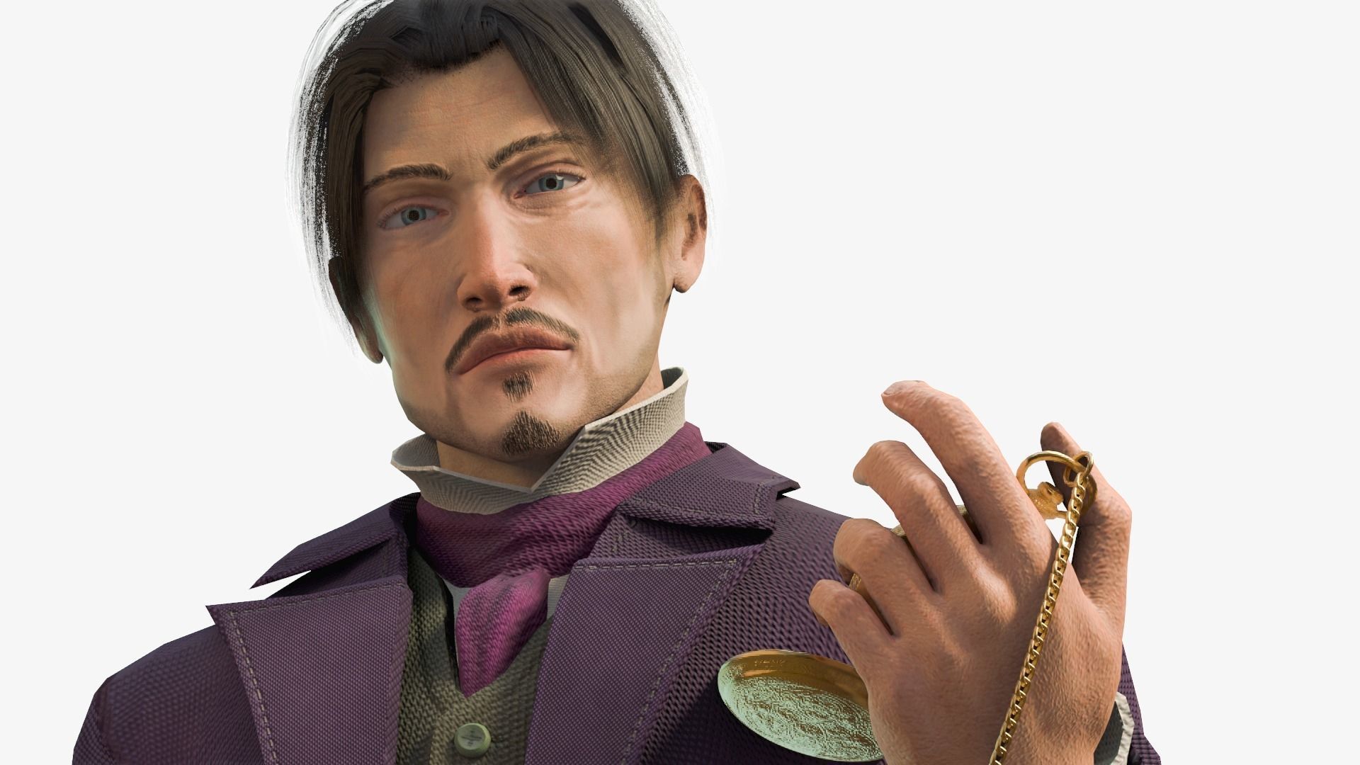 Watcher man in suit holding suitcase 3D model_5