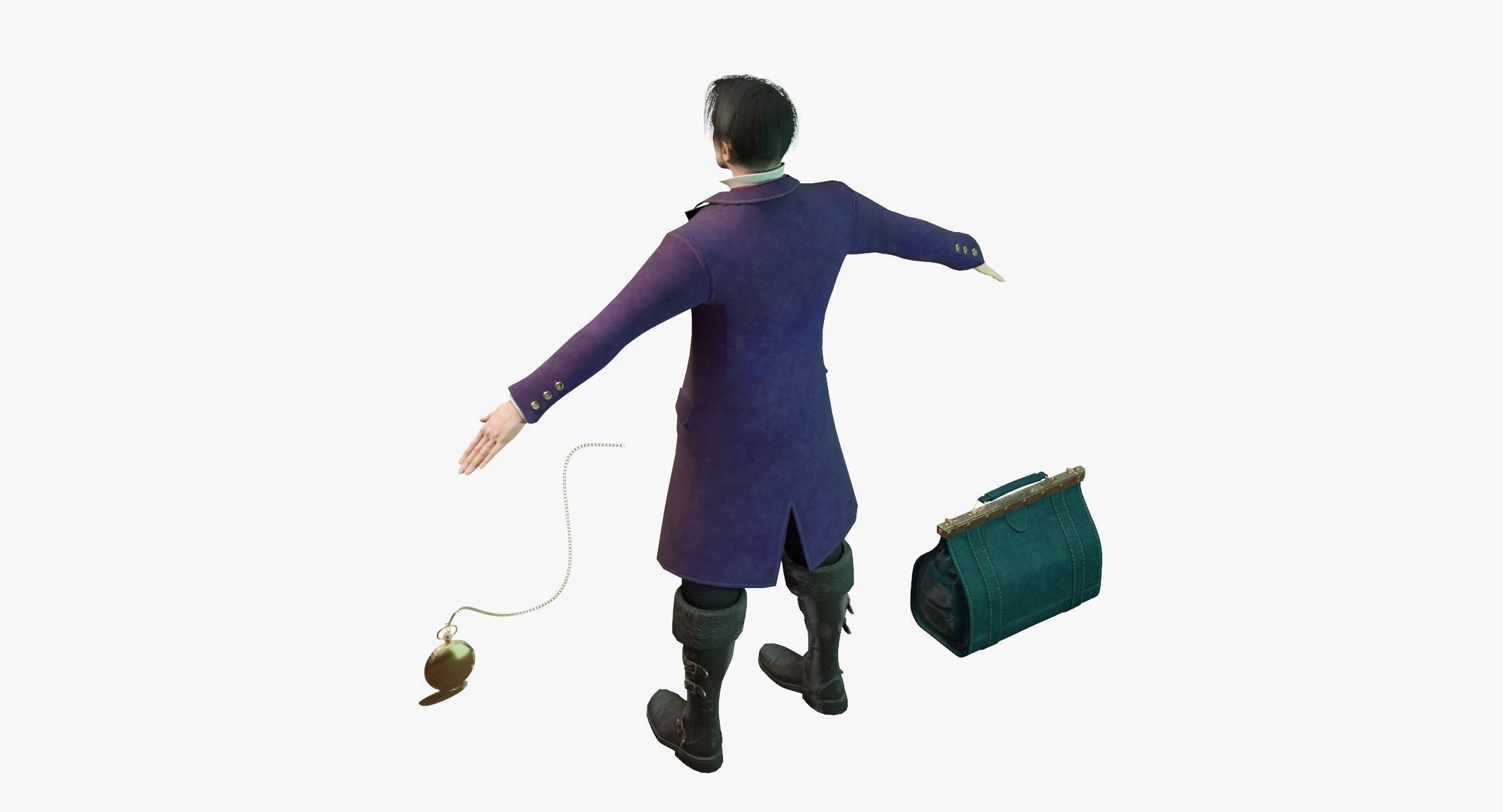 Watcher man in suit holding suitcase 3D model_4