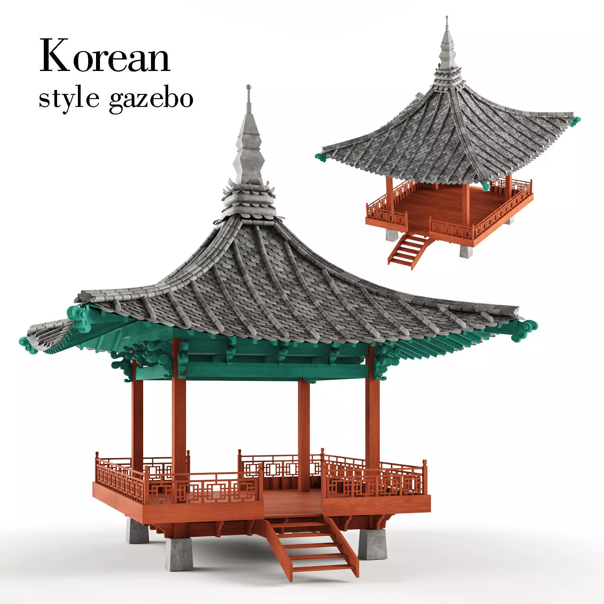 Korean style gazebo 3D model_0
