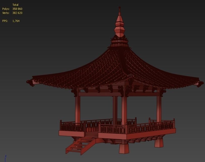 Korean style gazebo 3D model_4