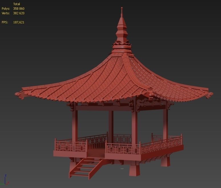 Korean style gazebo 3D model_5