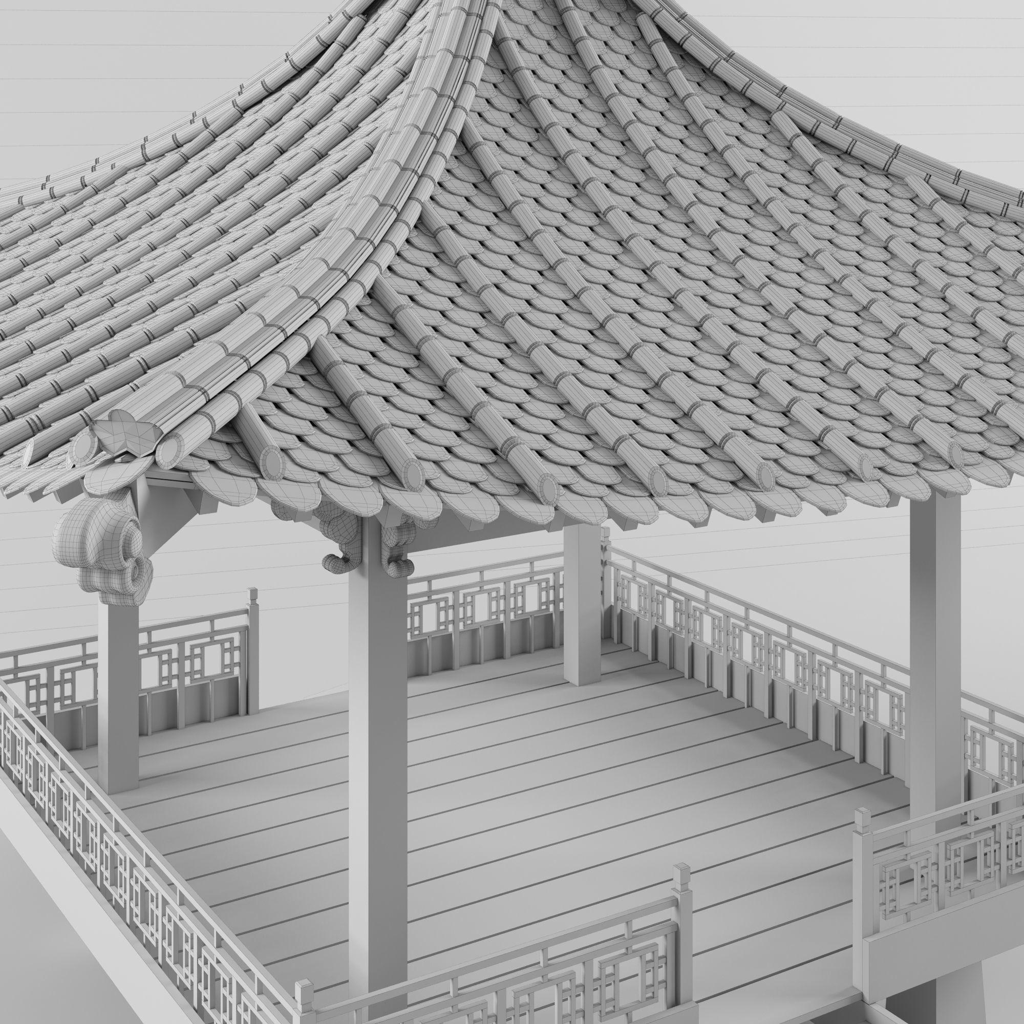 Korean style gazebo 3D model_3