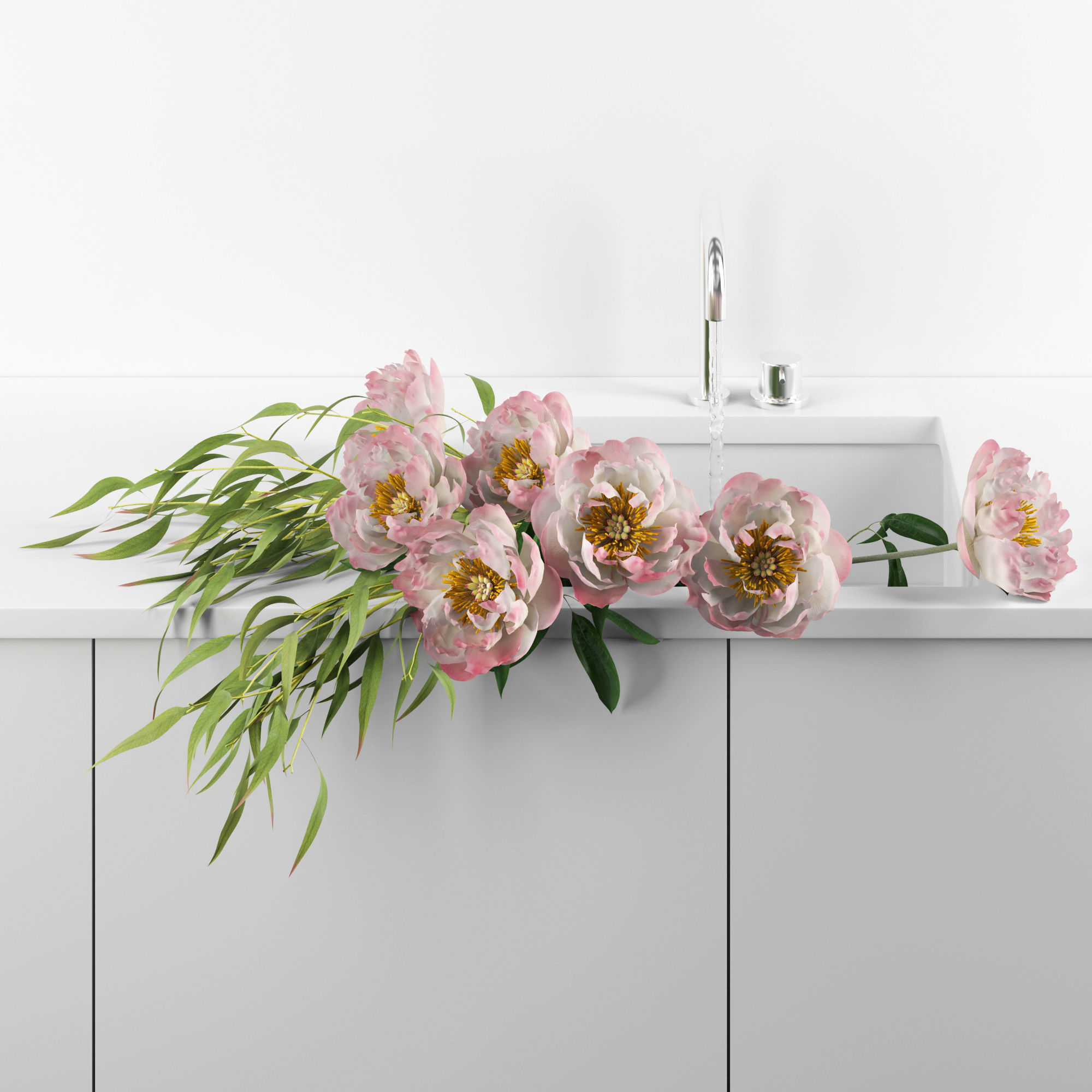 Peonies in sink 3D model_4