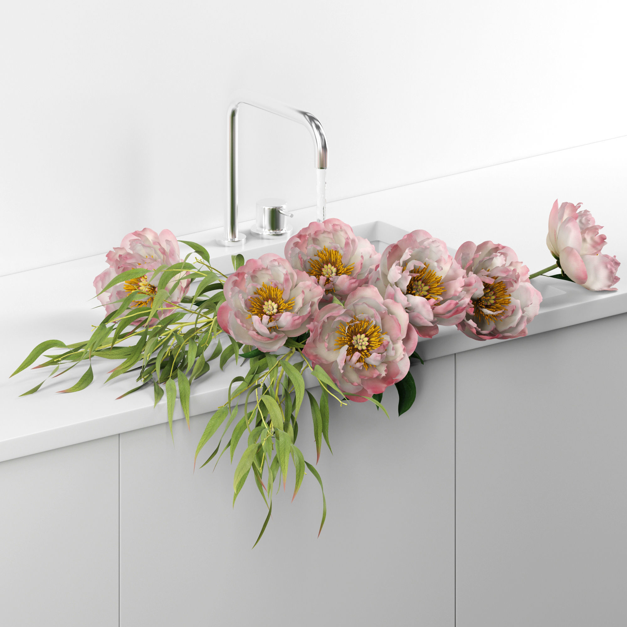 Peonies in sink 3D model_2