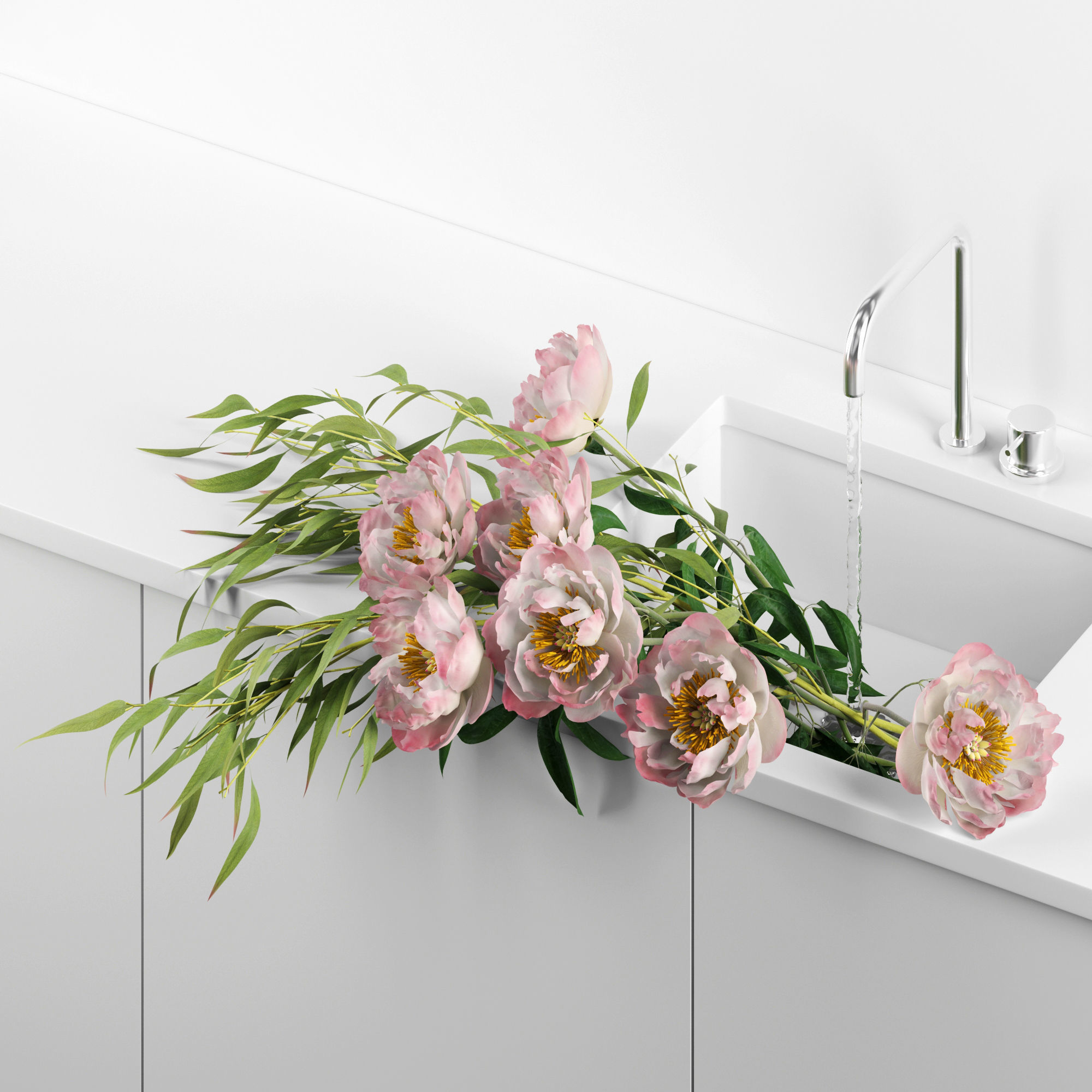 Peonies in sink 3D model_3