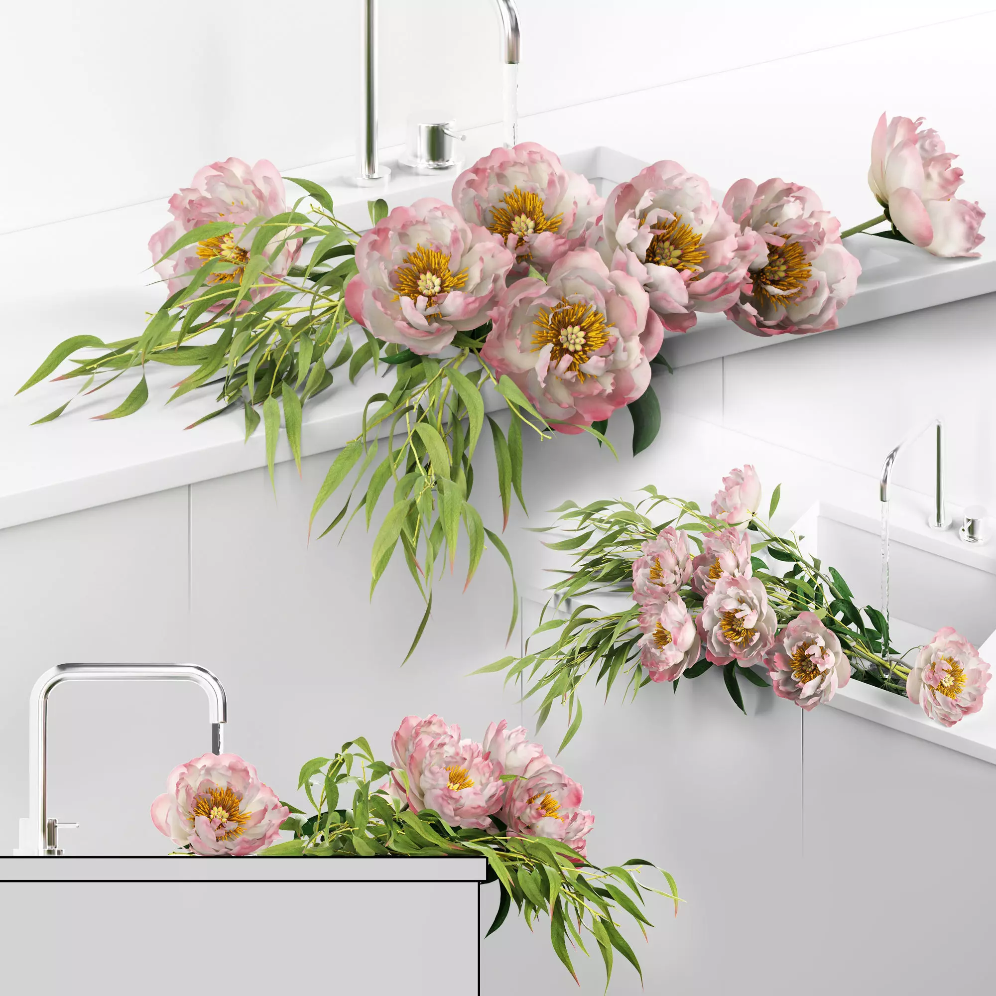 Peonies in sink 3D model_0