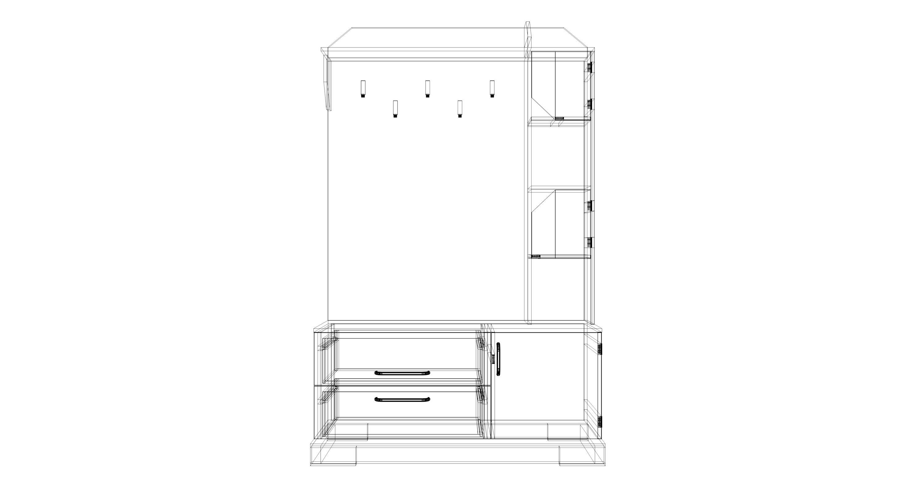 hallway 4 wooden cabinet with drawers and shelves Low-poly 3D model_3