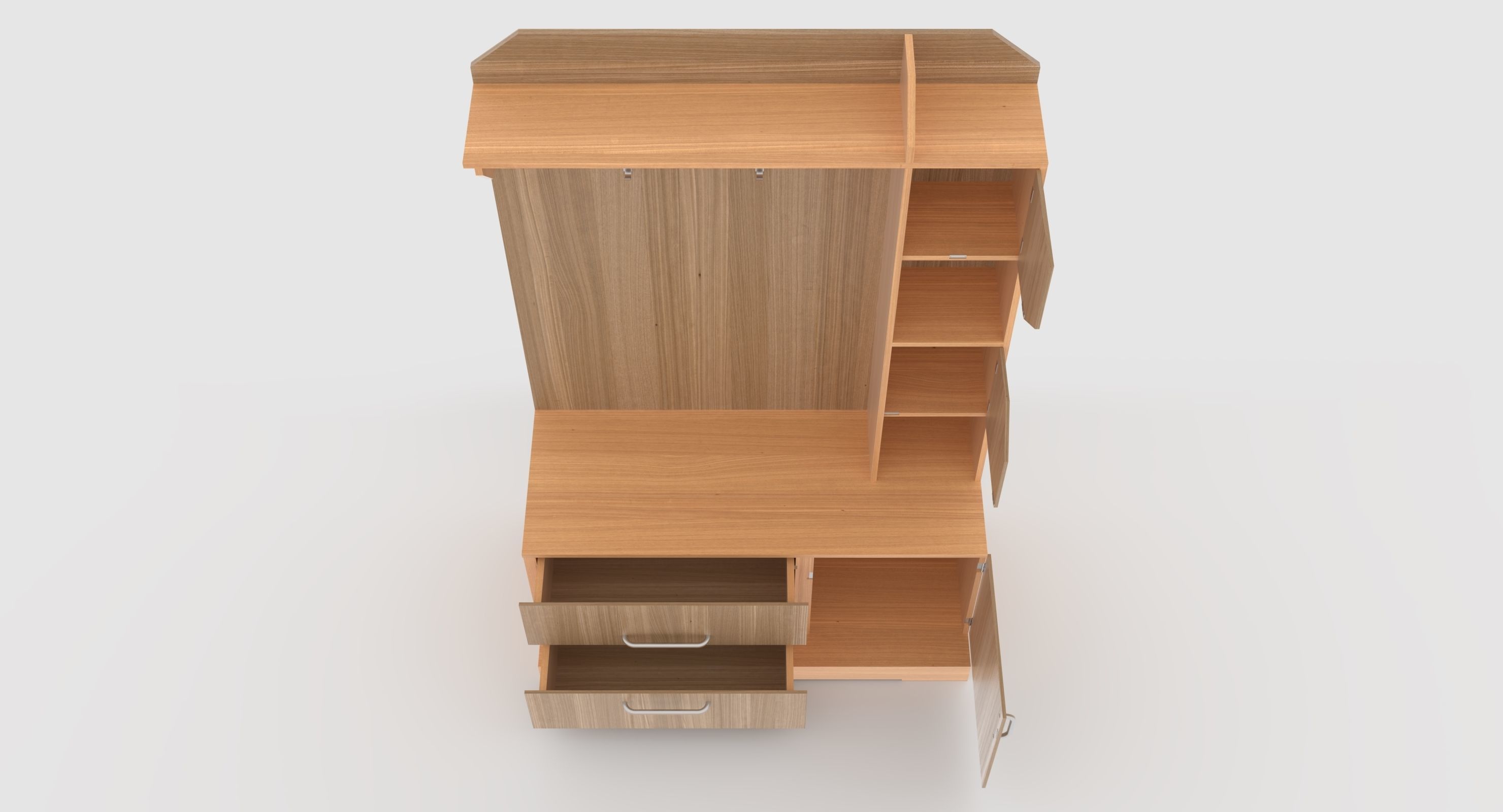 hallway 4 wooden cabinet with drawers and shelves Low-poly 3D model_1