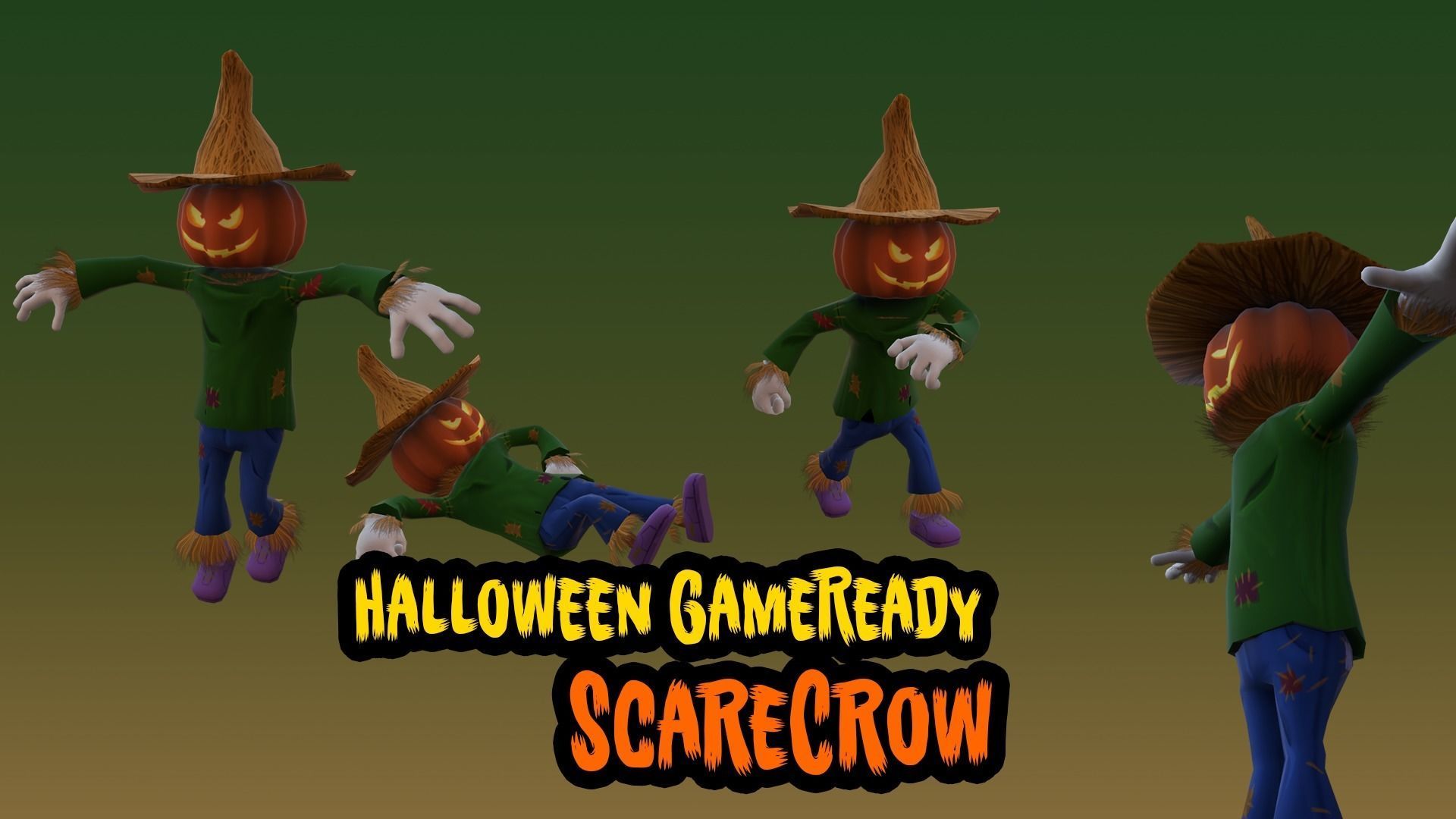 Halloween Game Ready Scare Crow  Animated Model  Low-poly 3D model_3