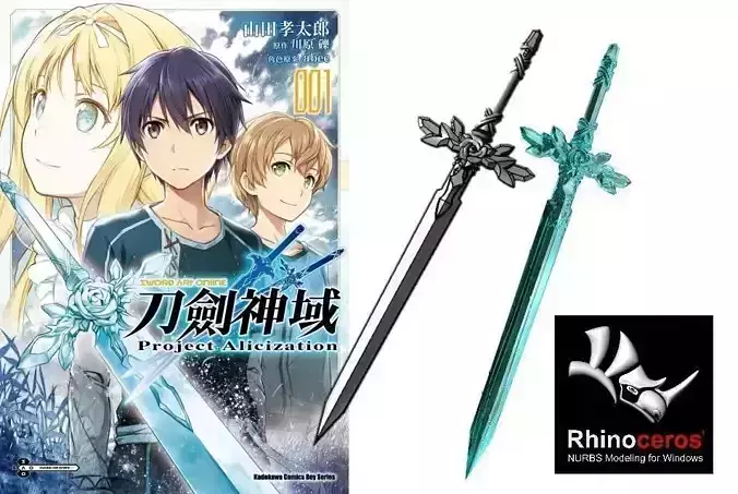 Japanese animation SAO Alicization protagonist sword 3D print model