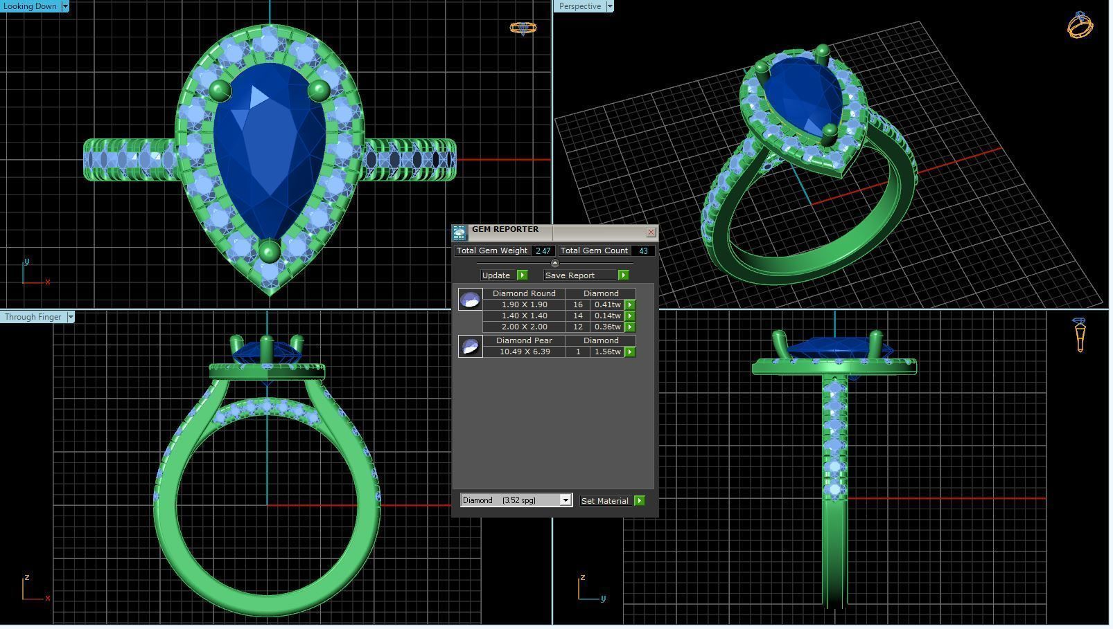 T-007-MRTY pear shaped diamond engagement ring set 3D print model_1
