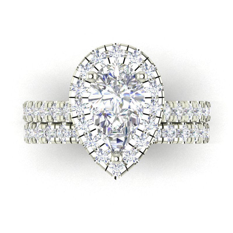 T-007-MRTY pear shaped diamond engagement ring set 3D print model_2