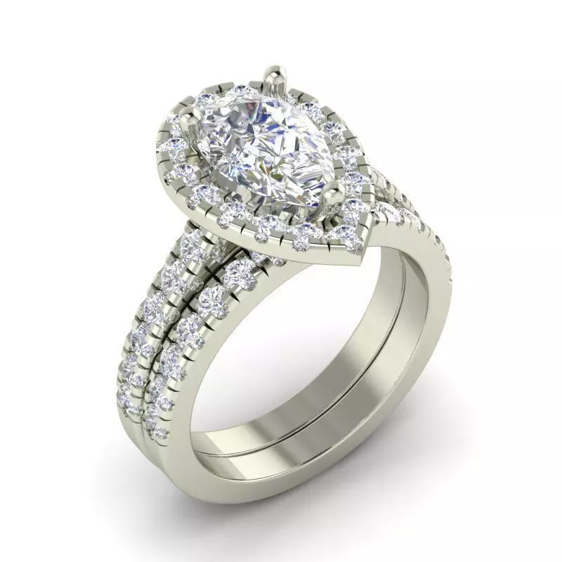 T-007-MRTY pear shaped diamond engagement ring set 3D print model_0