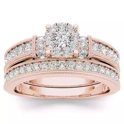 RBCR147 rose gold diamond bridal ring set
