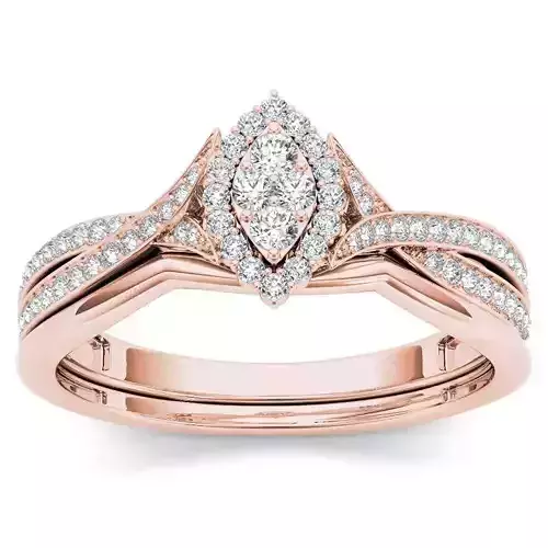 RBCM138 marquise diamond bridal ring set in rose gold h-i