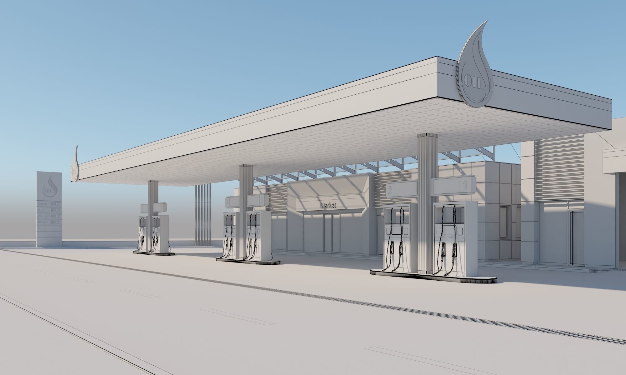 Gas Station Scene 3D model_8