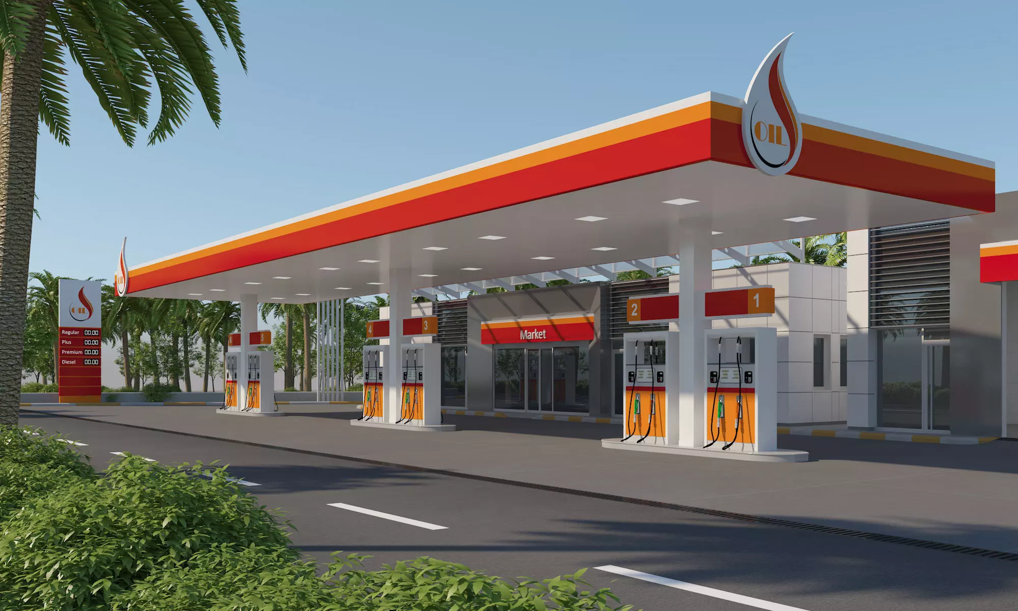 Gas Station Scene 3D model_0