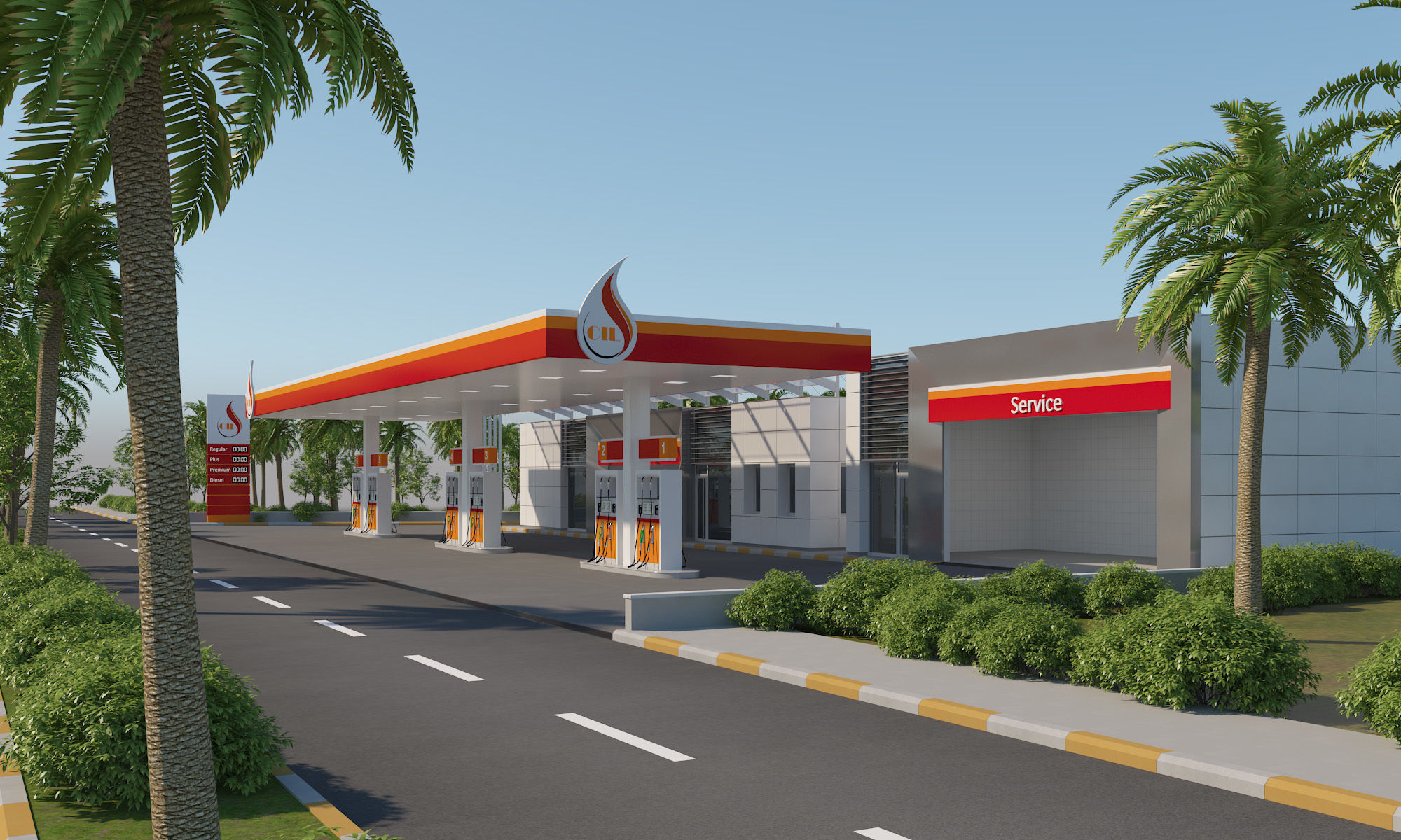 Gas Station Scene 3D model_1