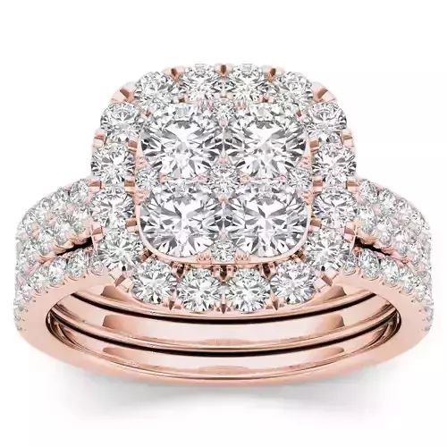 RBHCC1 rose gold diamond halo bridal ring set