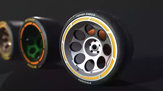 Wheel for supercars with Dunlop and TOYO tire Low-poly 3D model