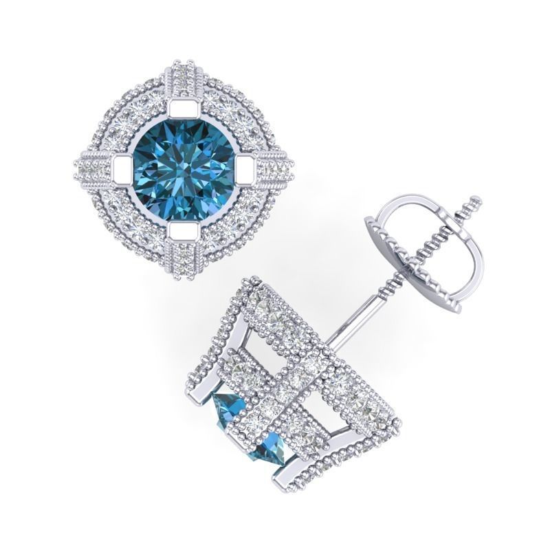 Vintage-3570A4 E topaz and diamond stud earrings 3D print model_2