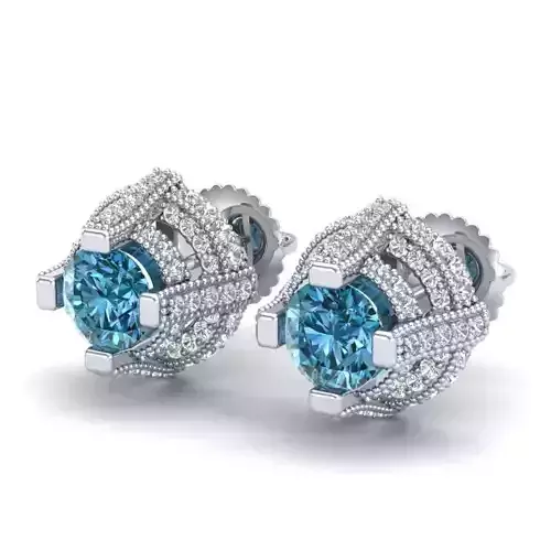Vintage-3570A4 E topaz and diamond stud earrings 3D print model