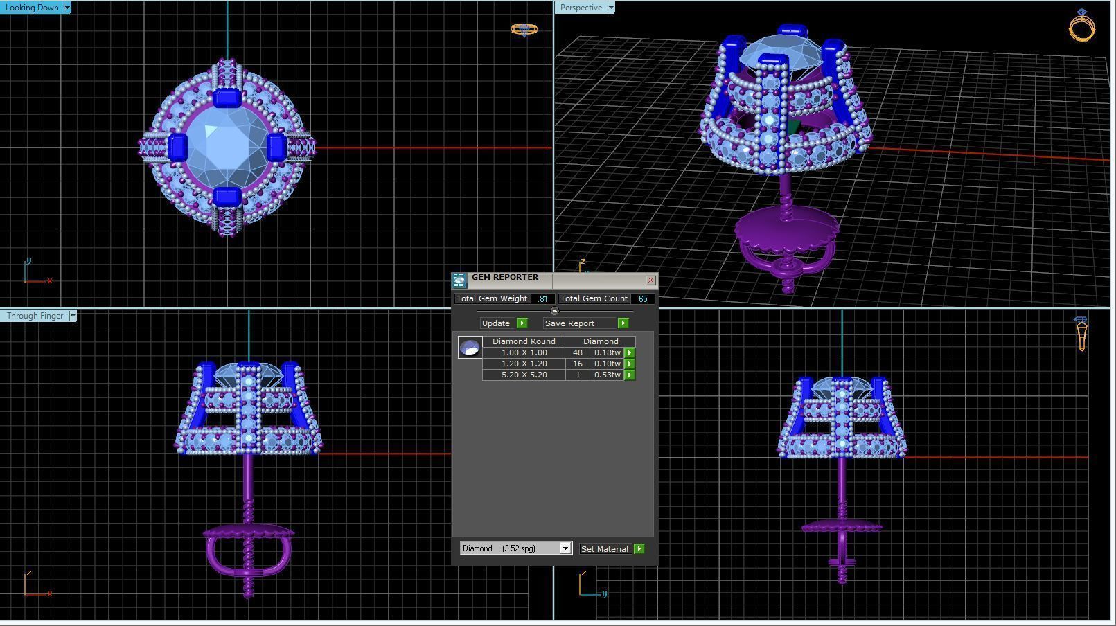 Vintage-3570A4 E topaz and diamond stud earrings 3D print model_3