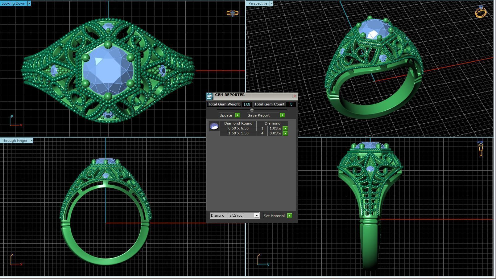 Vintage-3566A4 R sapphire and diamond engagement ring 3D print model_2