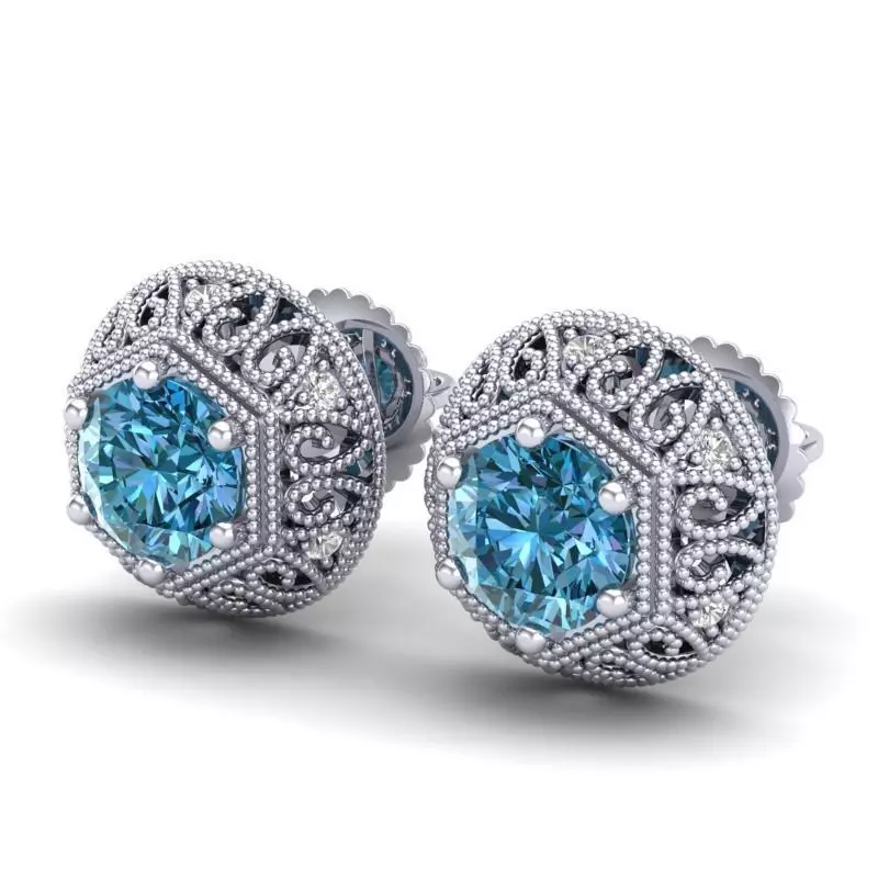 Vintage-3566A4 E topaz and diamond stud earrings 3D print model_0