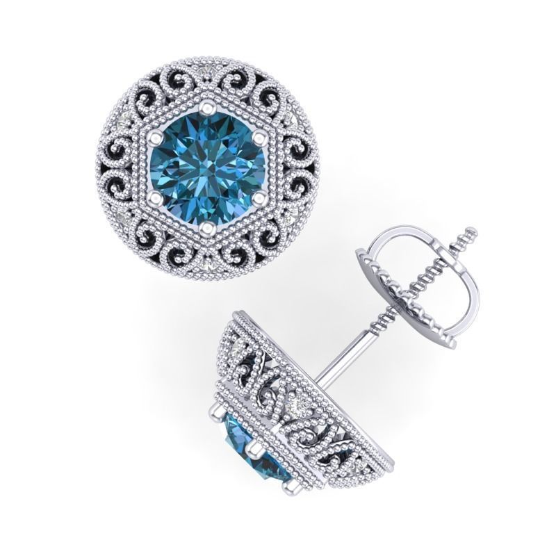 Vintage-3566A4 E topaz and diamond stud earrings 3D print model_2