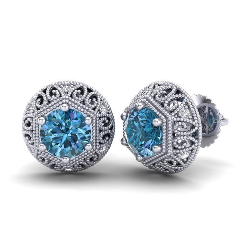 Vintage-3566A4 E topaz and diamond stud earrings 3D print model_1