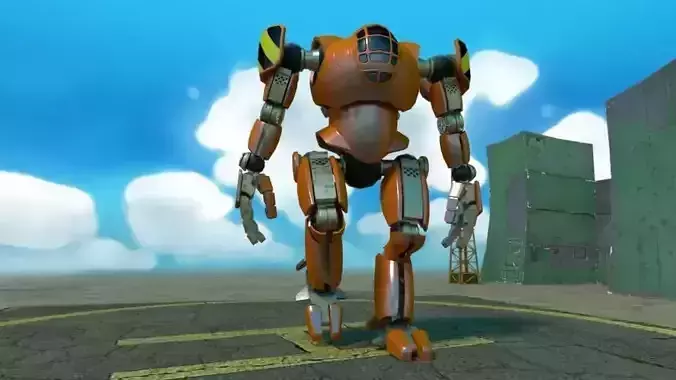 Rigged low poly cartoon mecha Low-poly 3D model