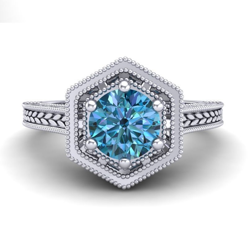 Vintage-3563A4 R octagonal sapphire engagement ring in gold 3D print model_1