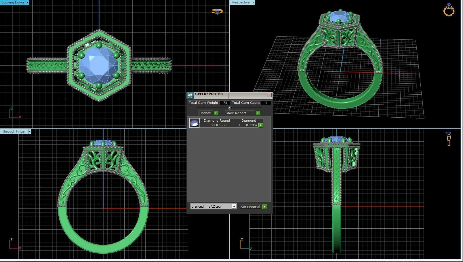 Vintage-3563A4 R octagonal sapphire engagement ring in gold 3D print model_2