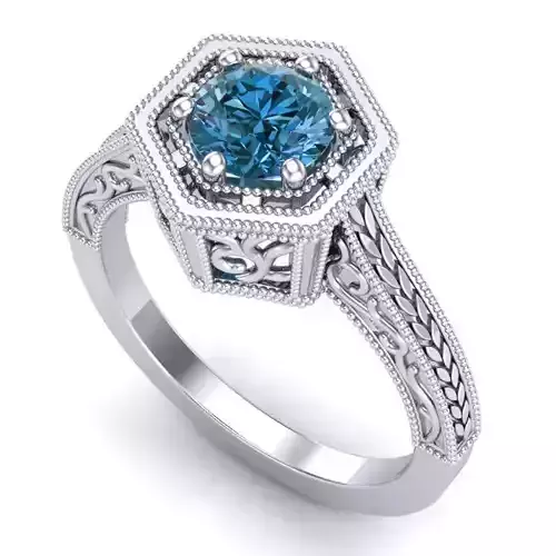 Vintage-3563A4 R octagonal sapphire engagement ring in gold 3D print model
