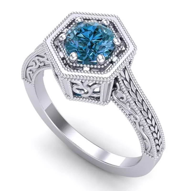 Vintage-3563A4 R octagonal sapphire engagement ring in gold 3D print model_0