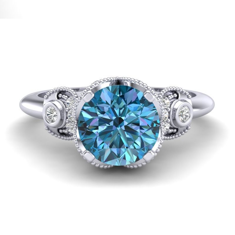 Vintage-3558A4 R engagement ring with topaz and diamonds 3D print model_4