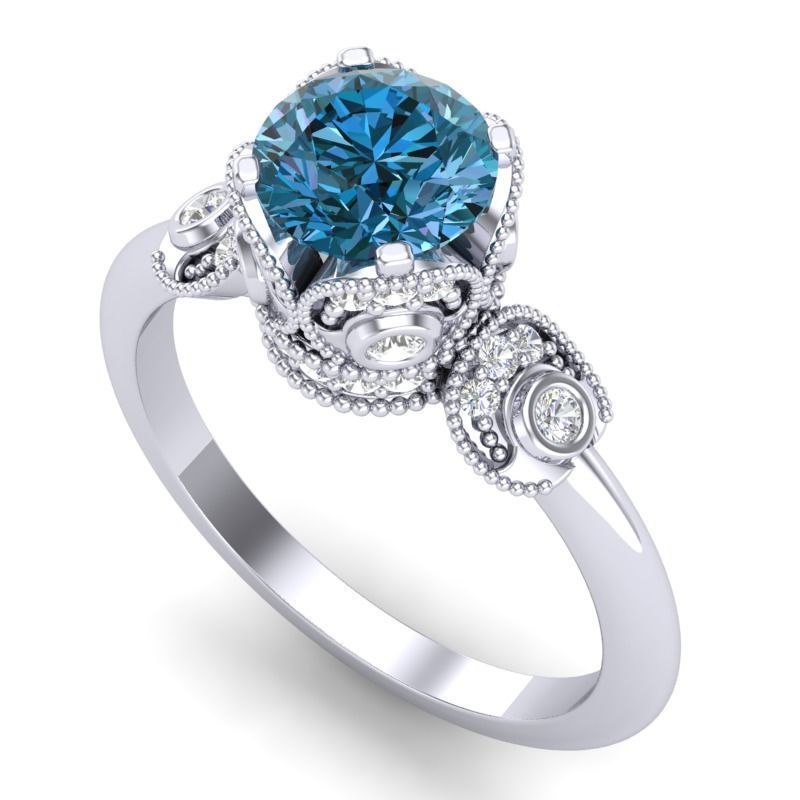 Vintage-3558A4 R engagement ring with topaz and diamonds 3D print model_3