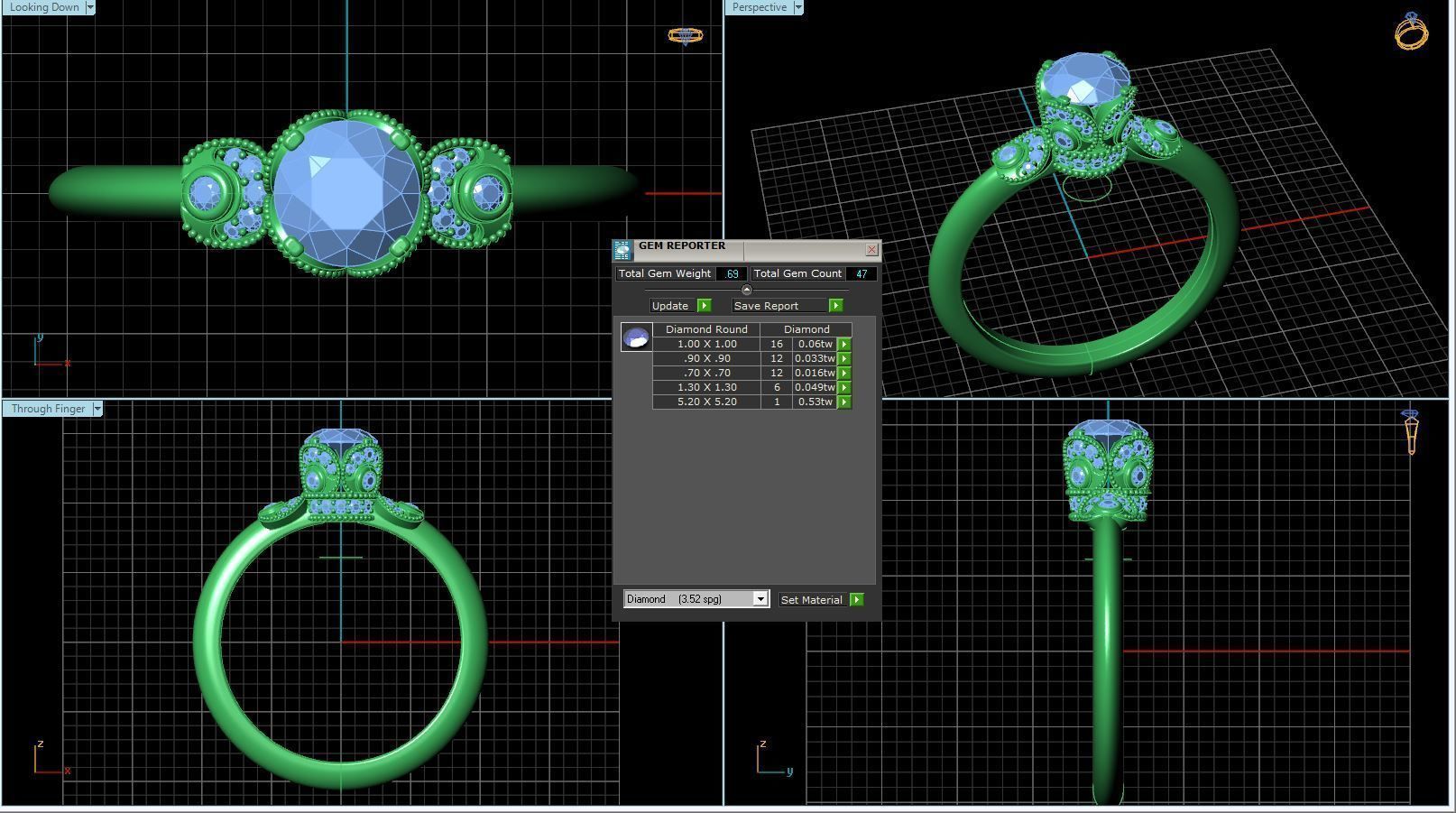 Vintage-3558A4 R engagement ring with topaz and diamonds 3D print model_2