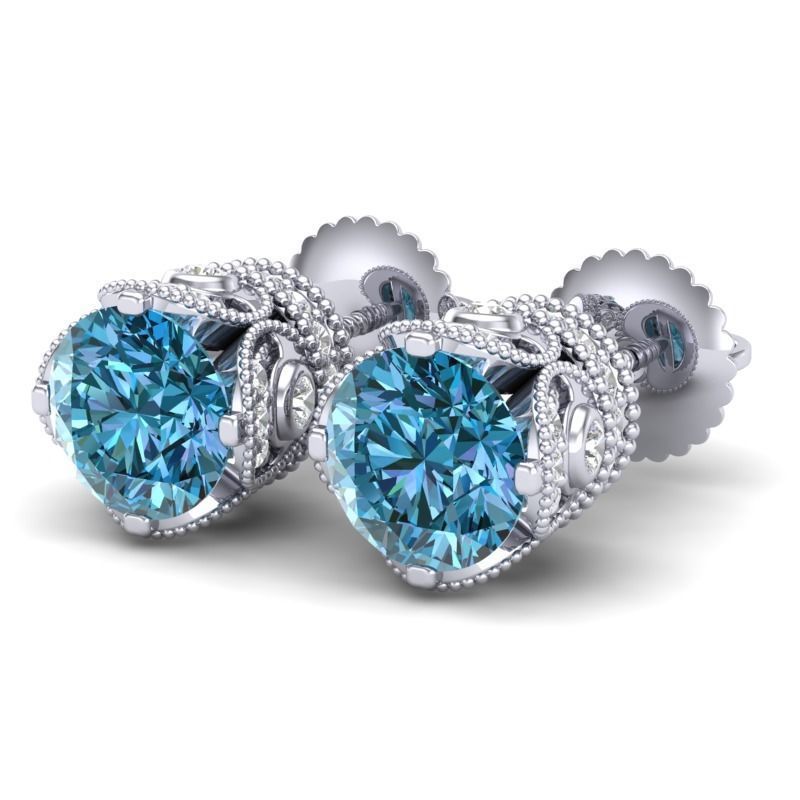 Vintage-3558A4 E topaz and diamond stud earrings 3D print model_3