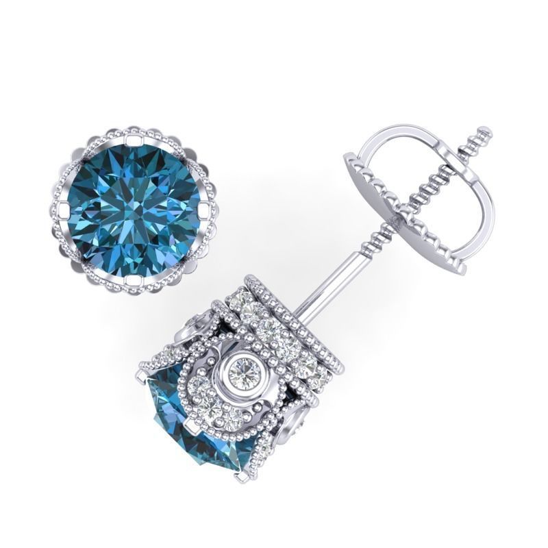 Vintage-3558A4 E topaz and diamond stud earrings 3D print model_1