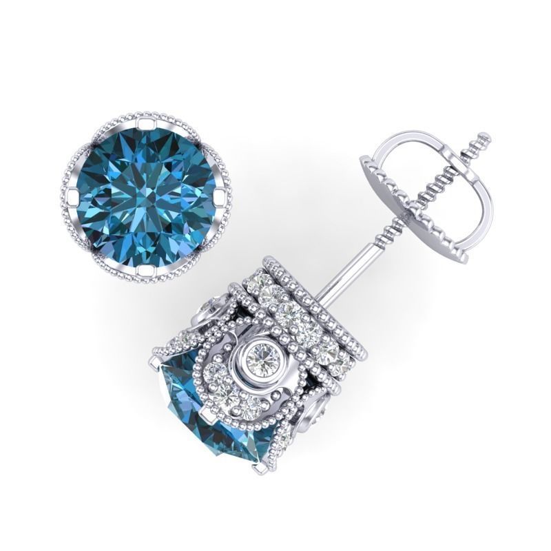 Vintage-3558A4 E topaz and diamond stud earrings 3D print model_4