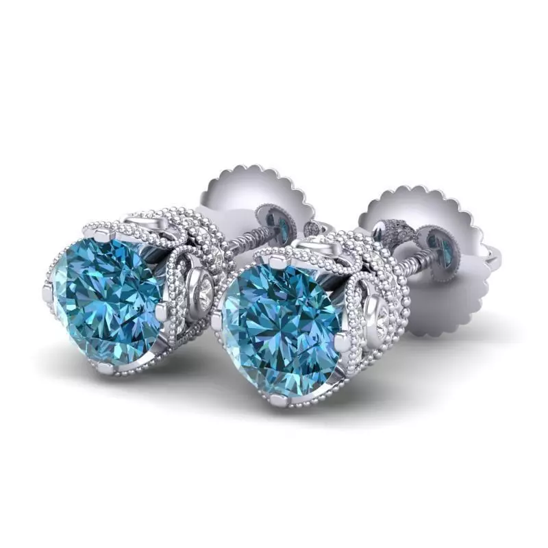 Vintage-3558A4 E topaz and diamond stud earrings 3D print model_0