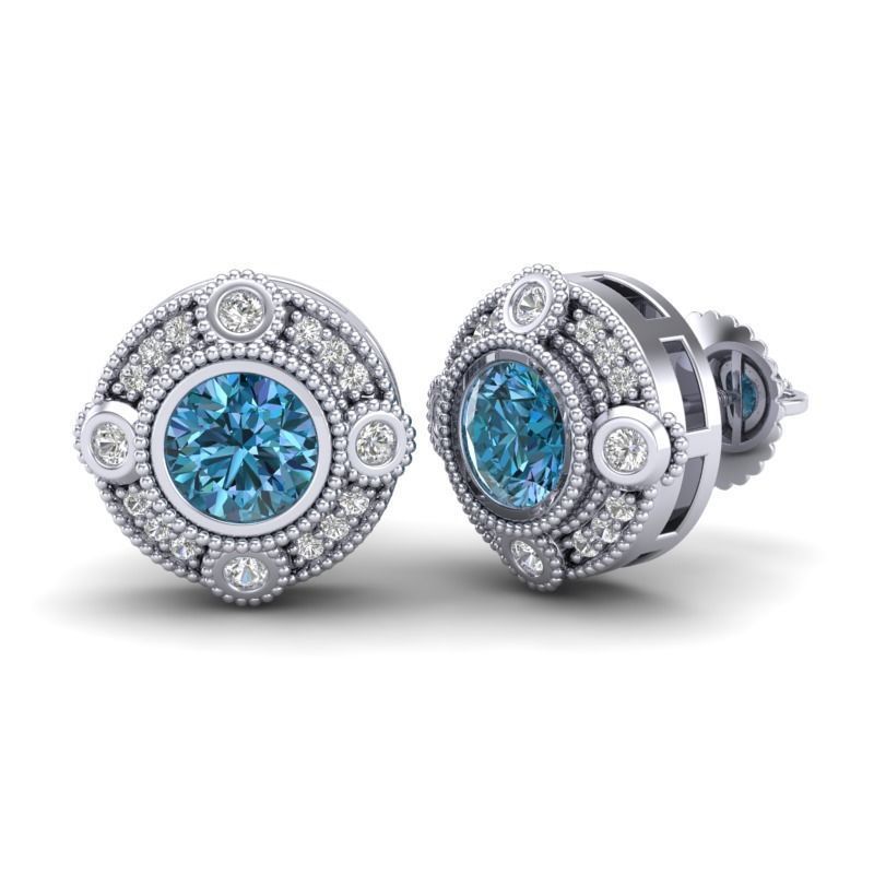Vintage-3575A4-E topaz and diamond stud earrings 3D print model_1