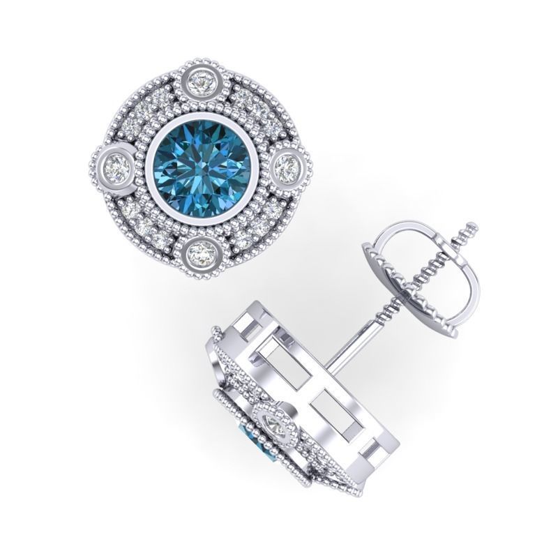 Vintage-3575A4-E topaz and diamond stud earrings 3D print model_2