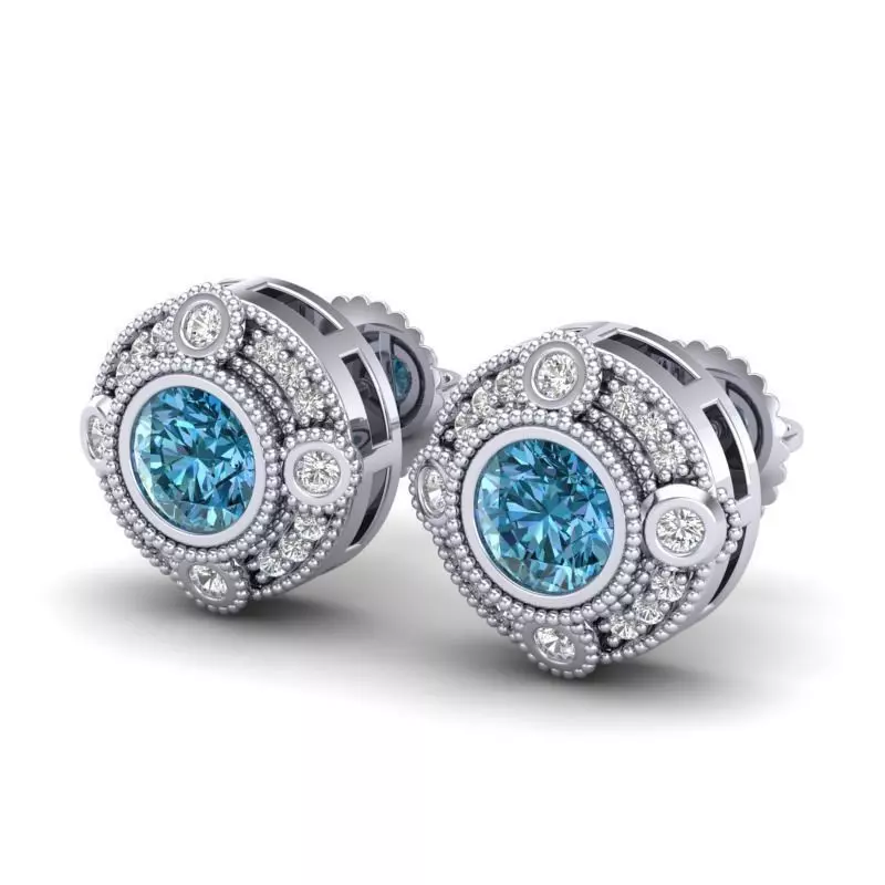 Vintage-3575A4-E topaz and diamond stud earrings 3D print model_0