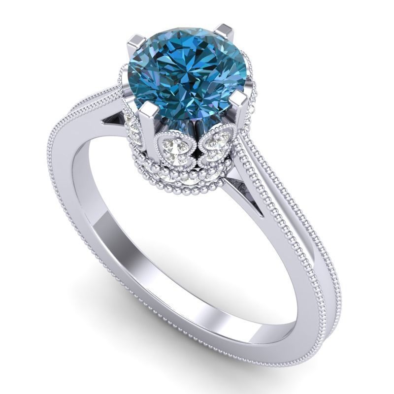 Vintage-3557A4 R engagement ring with diamond 3D print model_6
